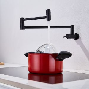 Buy cheap 304 SUS Single Lever Taps Wall-Mount Retractable Pot Filler Kitchen Sink Faucet Cold Only Black from wholesalers