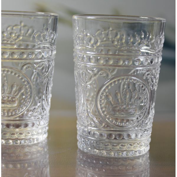 8Oz Crown Design Embossed Tumbler Drinking Glasses