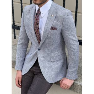 Knitted Grey Purple Business Casual Suit Jacket For Gentlemen