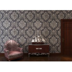 Buy cheap Removable Embossed Vinyl Wallpaper with Sliver and Black Damask Pattern from wholesalers