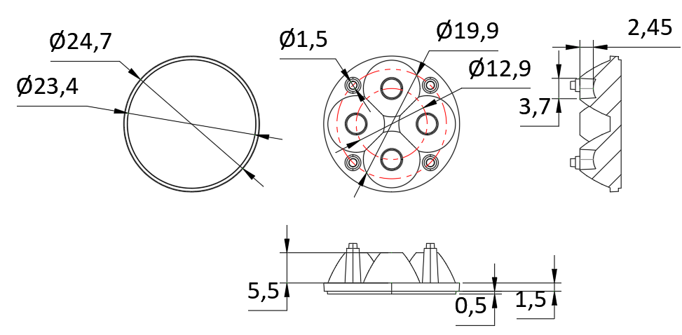 Buy cheap PMMA Material 3535LEDs 30° Available φ24.7mm Flighlight Lens from wholesalers