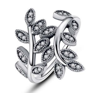 Buy cheap Sterling Silver Pave Clear Cubic Zircon Leaves Band Ring Vintage Style Jewelry (R12281) from wholesalers