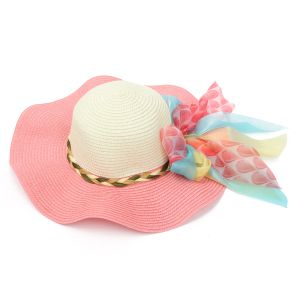 Buy cheap Mixed Color Wide Brim Straw Beach Hat For Summer Nylon Floral Strips Available from wholesalers