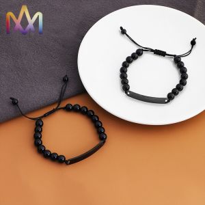 Buy cheap Hypoallergenic Adjustable Mens Black Beaded Bracelet 95mm Max from wholesalers
