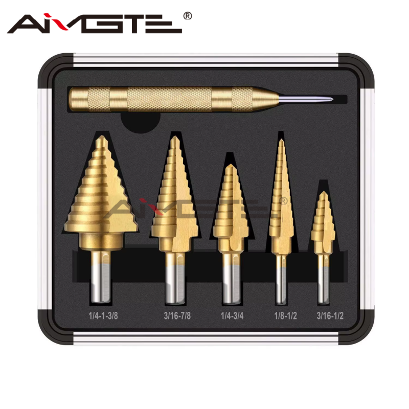 Buy cheap 5PCS HSS Titanium Coated Step Drill Bits High-Speed Steel Drilling Set Automatic Center Punch Multiple Sizes for Metal and Wood from wholesalers