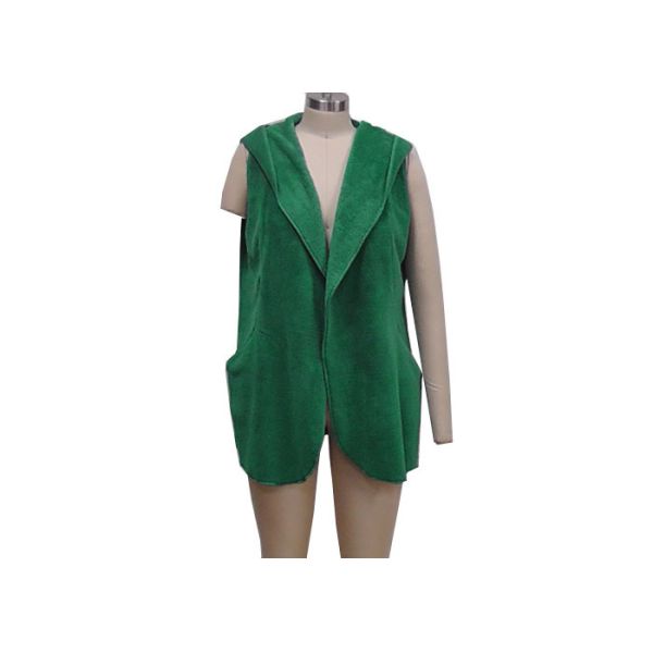 Quality Stylish Green Ladies Tank Tops Hooded Open Front Sleeveless Cardigan Vest for sale