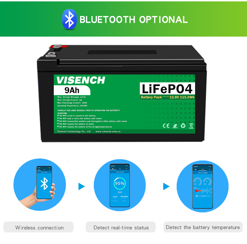 Visench Prismatic 12V 12.8V 9Ah Rechargeable Lithium Iron Phosphate Lifepo4 Battery