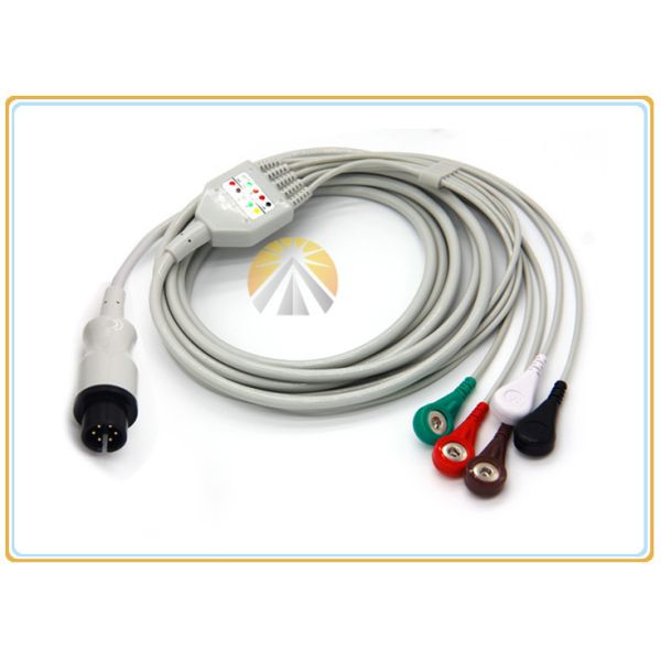Quality Generic AAMI One Piece ECG Electrode Cable Snap  6 Pin AHA Standard 5 Leadwires for sale