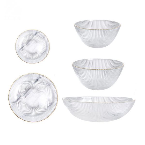 Household Transparent Vertical Stripe Glass Salad Bowls