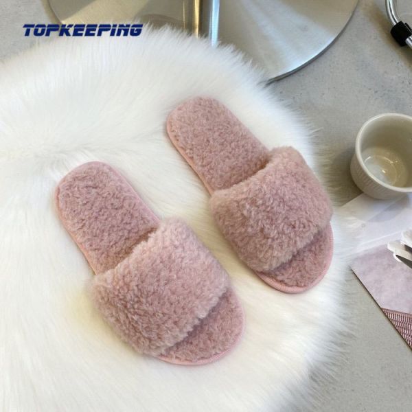 Quality Scandinavian Style Womens Faux Fur Slides ODM Acceptable for sale