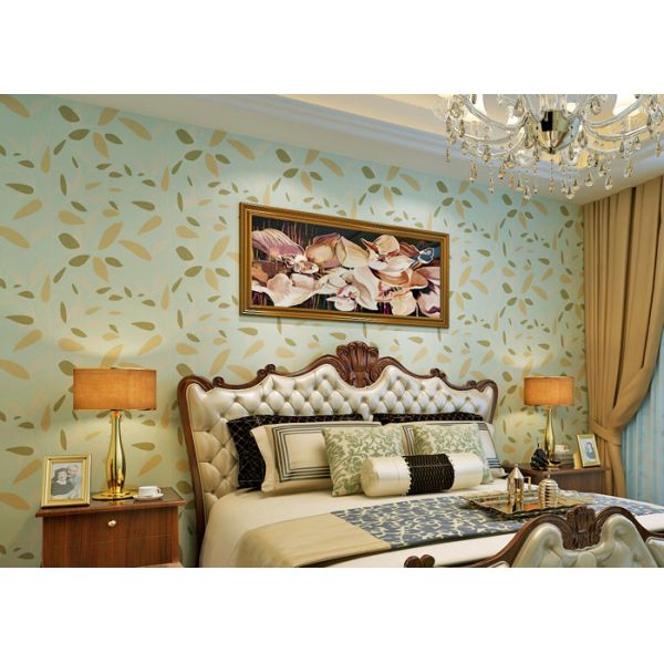 Green Leaf Pattern Modern Removable Wallpaper Moisture Proof