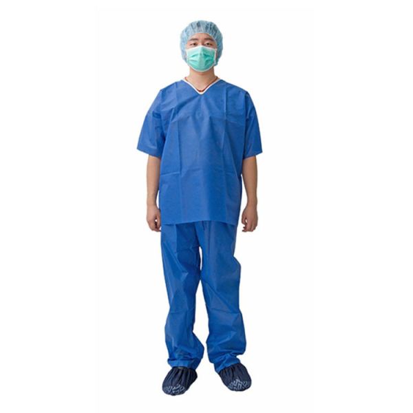 Quality Hospital Round Neck Blue Unisex Uniform Scrub Suit Set Disposable Scrub Suit Scrub with Elastic Waist for sale