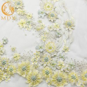 Buy cheap Nice 3D Flowers Light Yellow Lace Fabric 140cm Width Types Of Bridal Lace product