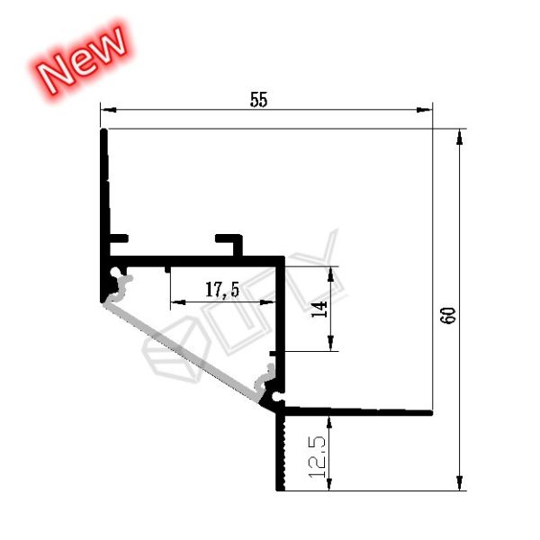 Quality 60*55mm Ceiling Plaster LED Alu Profile With PC Cover For LED Strip Lighting for sale