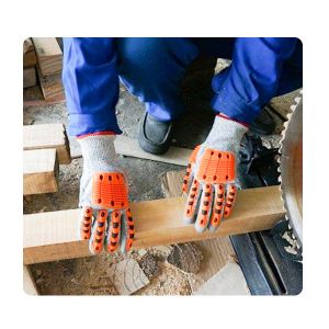 Orange TPR On Back Cut Level 3 Impact Safety Gloves With PU Coating For