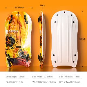 Adult 122cm Woowove Custom Snowboard Foam HDPE Plastic Snow Sled with 2 Handles