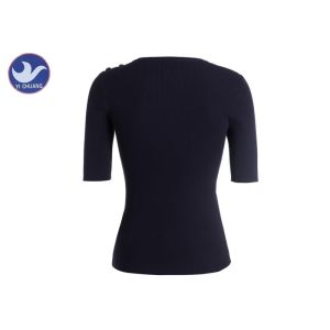 Buy cheap Shoulder Gold Metal Button Womens Knit Pullover Sweater Summer Ribbed Top from wholesalers