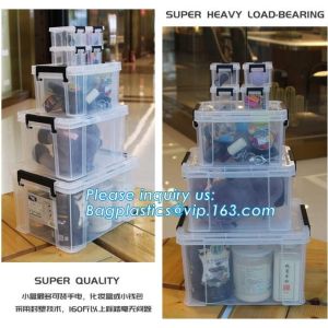 Buy cheap eco-friendly transparent plastic container multipurpose storage box for home, Clear Box with a White Lid and Black Latch from wholesalers