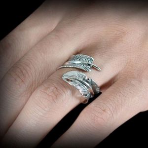 Buy cheap 925 Silver Feather Ring Vintage Plume Adjustable Opening Band Ring (011231W) from wholesalers