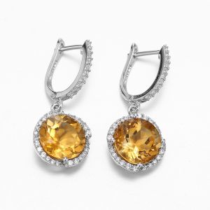 Buy cheap OEM 925 Sterling Silver Gemstone Earrings Citrine Earrings Rhodium Plated product