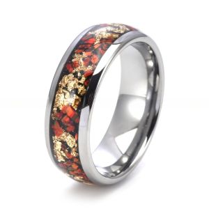 Buy cheap 8mm High Polished Silver Tungsten Ring With Opal And Gold Foil Inlay from wholesalers