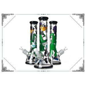 China Cartoon Art Bong 9MM Borosilicate Glass Smoking Water Pipe With 14.4mm Bowl on sale