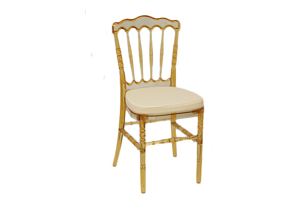Quality clear gold wedding chair/clear golden Napoleon chair/PC Napoleon chair for sale