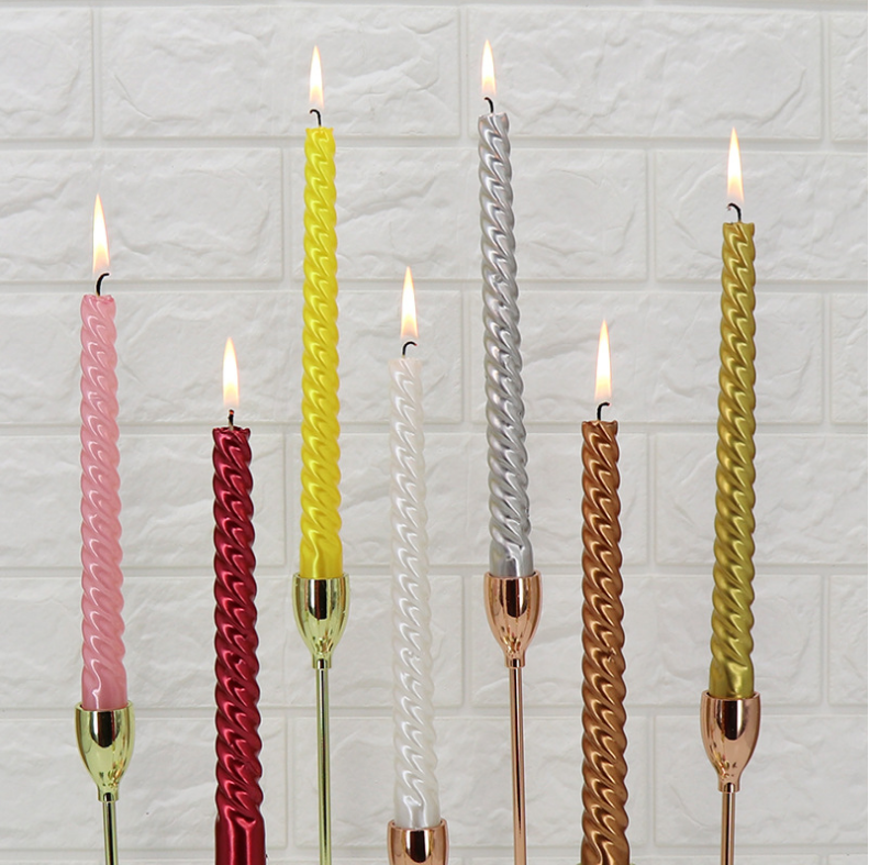 Factory wholesale high quality electroplating multiple colored gold silver long burning non drip taper candles