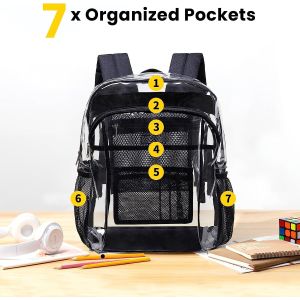 Buy cheap Clear Backpack Heavy Duty - Clear Book Bag with Multi-pockets Large See Through Backpack for College Workplace - Black from wholesalers