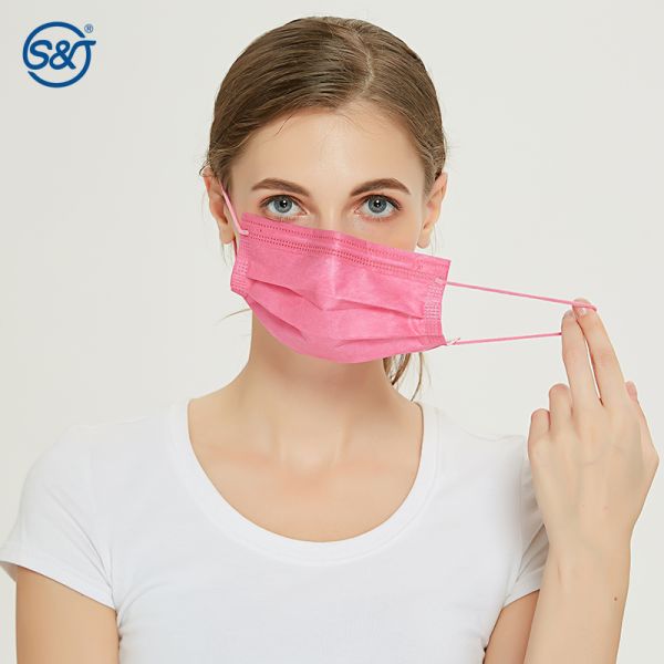 S&J Protective Pure Pink Disposable Medical Face Mask Surgical Cotton Ear Loop Daily Use Hospital Food Industry Dental Salon
