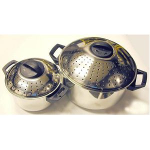 6qt & 2qt Stainless Steel Pasta Pot Set with Locking Strainer Lids