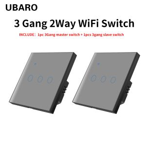 Fireproof PC Shell Material Zigbee TuYa Dual Light Switch Tempered Glass Panel