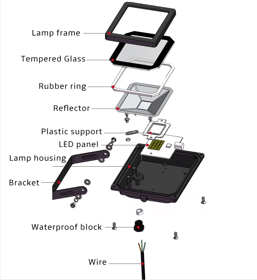 IP65 Waterproof 10W 20W 30W 50W 100W 200W LED Flood Light Durable Using