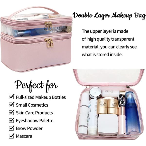 Multi-functional and waterproof Double Layer Large Makeup Organizer Bag Toiletry Bag