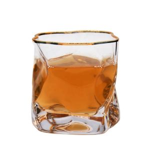 Buy cheap Irregular Handmade Whiskey Glass With Gold Rim product