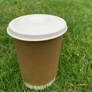 100% Fiber Pulp PFAS-Free compostable bagasse molded pulp paper coffee cups lids