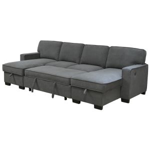 Buy cheap U-Shaped Sectional Sleeper Sofa with Pull Out Bed and Storage Chaise and USB Charging Port and 1 Reversible Drop Down Table, Gray Chenille from wholesalers