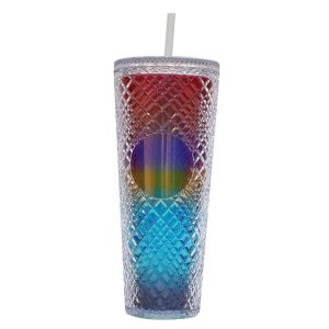 China Semi Transparent Honeycomb Textured Tumbler With Straw 24 Ounce Volume on sale