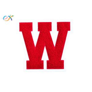 Felt Fabric Custom Chenille Patches , Red Letter Patches With Laser Cut Border