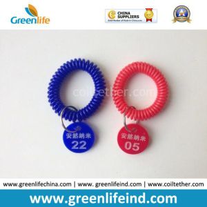Buy cheap Promotional Solid Red Wrist Coil Strap W/Heart Number Tag from wholesalers