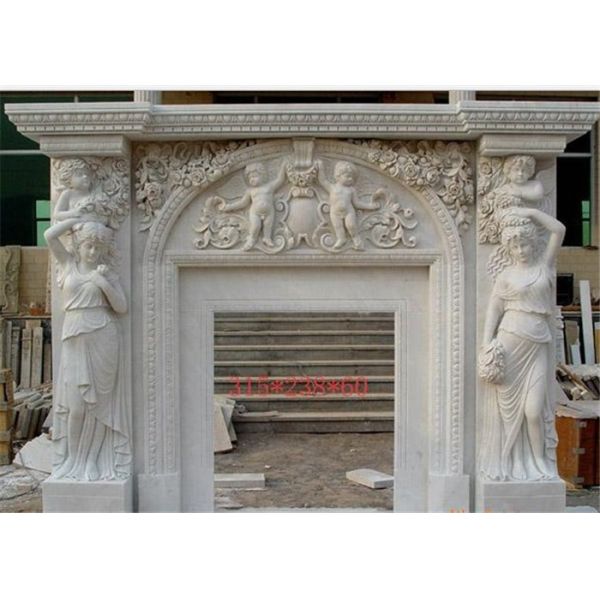 Quality Meticulous Freestanding Marble Fireplace Surround With Angel Sculpture for sale