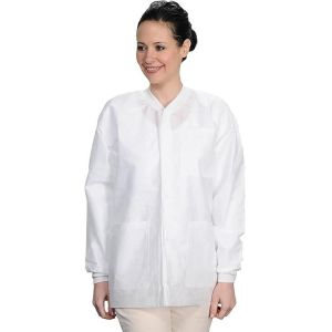 Disposable Polypropylene Lab Coat with Double Collar Dust-Proof and Breathable