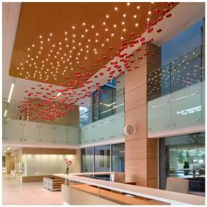 Buy cheap LED Crystal Lamp Modern Large Lamp Red Glass Ball Fish Line Custom Hotel Engineering Pendant Light Irregular Lighting from wholesalers