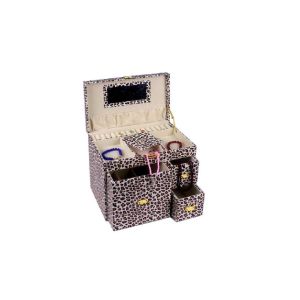 Buy cheap Leopard Faux Leather Jewelry Packaging Boxes Velvet Lining Material With Mirror from wholesalers
