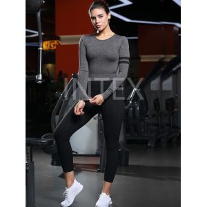 Quality Ladies' Long Sleeve Crop Top and Capri Leggings Breathable for sale Buy cheap Ladies' Long Sleeve Crop Top and Capri Leggings Breathable product