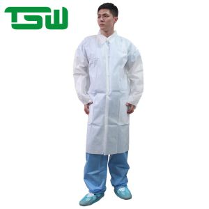 Disposable SMS Nonwoven Lab Coat With Knitted Collar