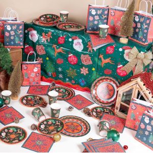 Christmas Tablecloth Plastic Jumbo Disposable Table Cover with Colorful Design