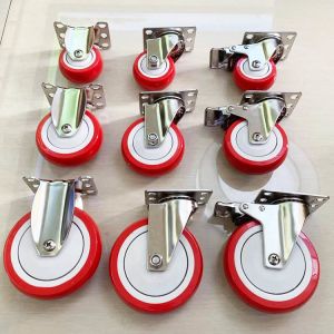 Buy cheap Customize Stainless Castor Wheels 4" Soft Red Wheel Medium Duty PU Threaded Stem Total Lock Casters from wholesalers