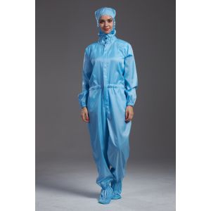 Buy cheap Cleanroom ESD antistatic unisex sterilization coverall with hood blue color for class 100 workshop from wholesalers