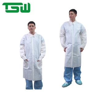 Disposable SMS Nonwoven Lab Coat With Knitted Collar